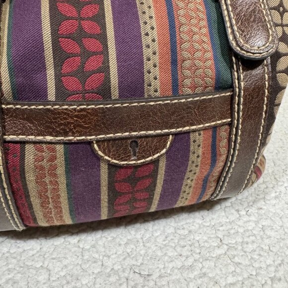 Fossil Shoulder Bag Purse Striped Canvas Leather Buckle Shoulder Strap Y2K - Picture 3 of 8